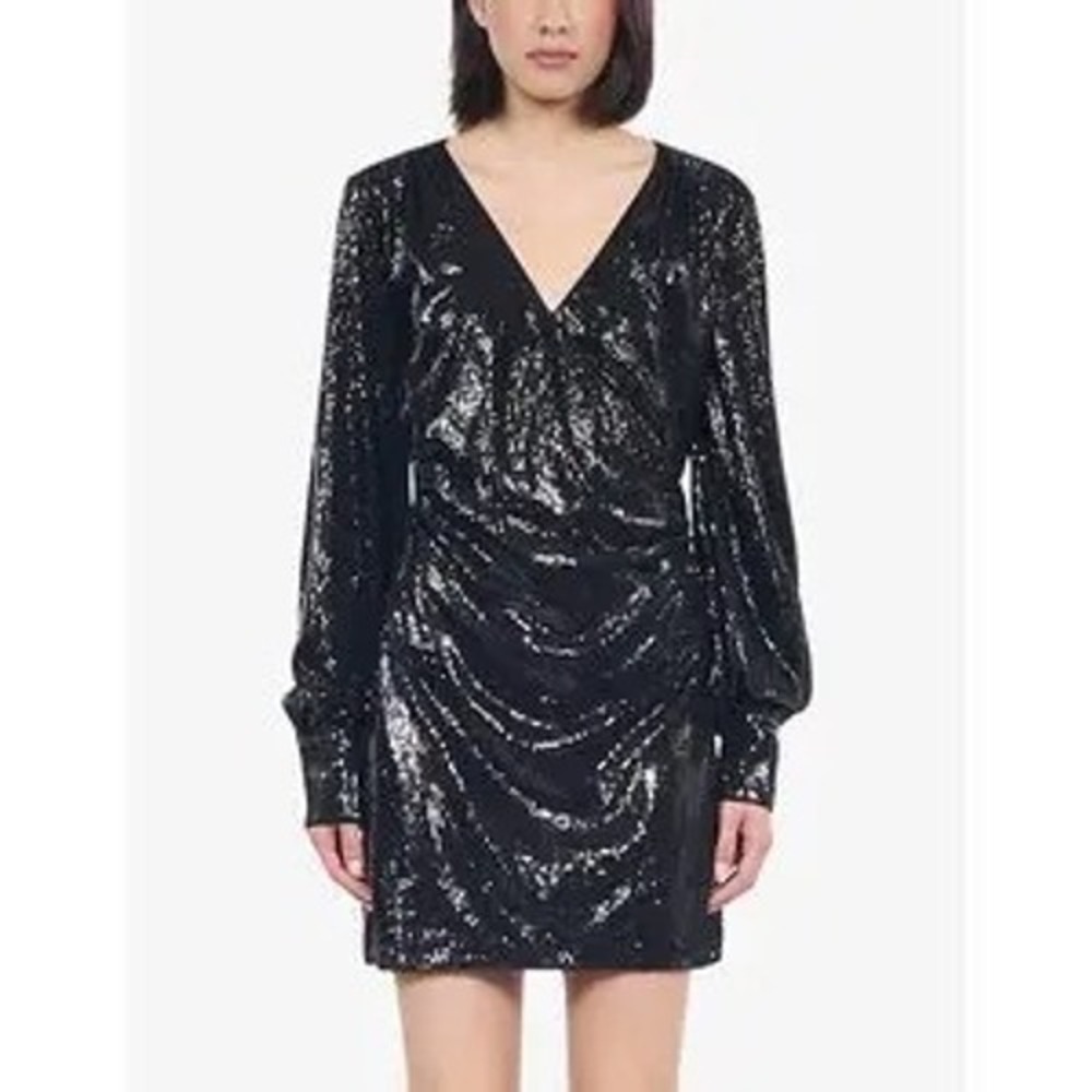 The Kooples Black Sequin Embellished Mini Dress in Black Size FR 1/ US Small